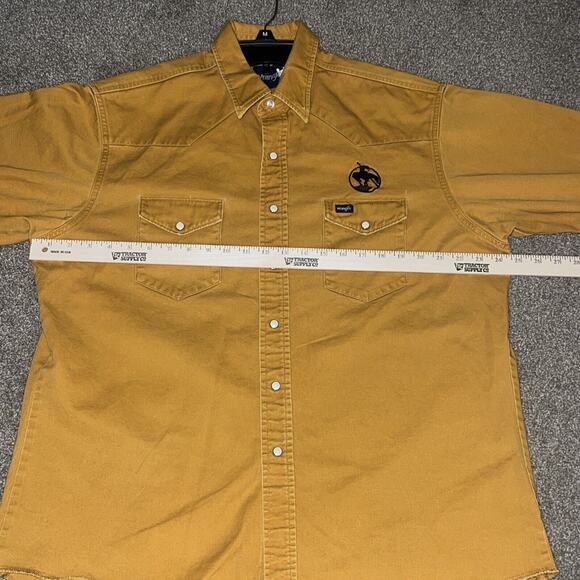 VTG WRANGLER Yellow Gold Western Shirt Pearl Snap 17 1/2 X 35 Work Shirt RARE - Picture 5 of 11